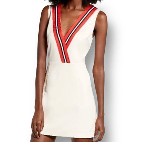 Anthropologie English Factory L Ivory Mini Dress Varsity Stripe Retro Preppy NWT - Picture 1 of 8